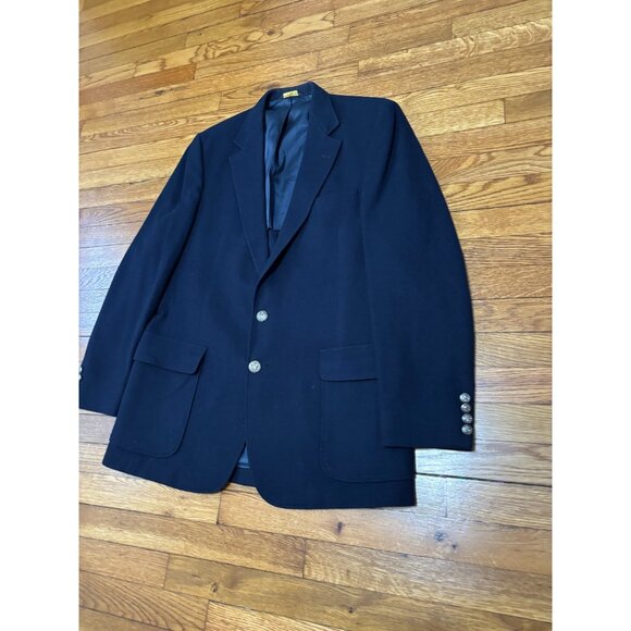 Vintage Haggar Imperial Blazer Jacket Mens 44L Navy Blue 100% Wool Sport Coat - Picture 2 of 6